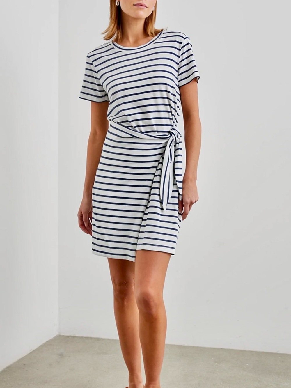 Rails Edie Dress in Ivory & Navy Striped Tie-Waist Mini Tee Shirt Dress